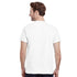 Back view of a man wearing a white Japanese Sakura graphic T-shirt, cotton-blend, crew neck.