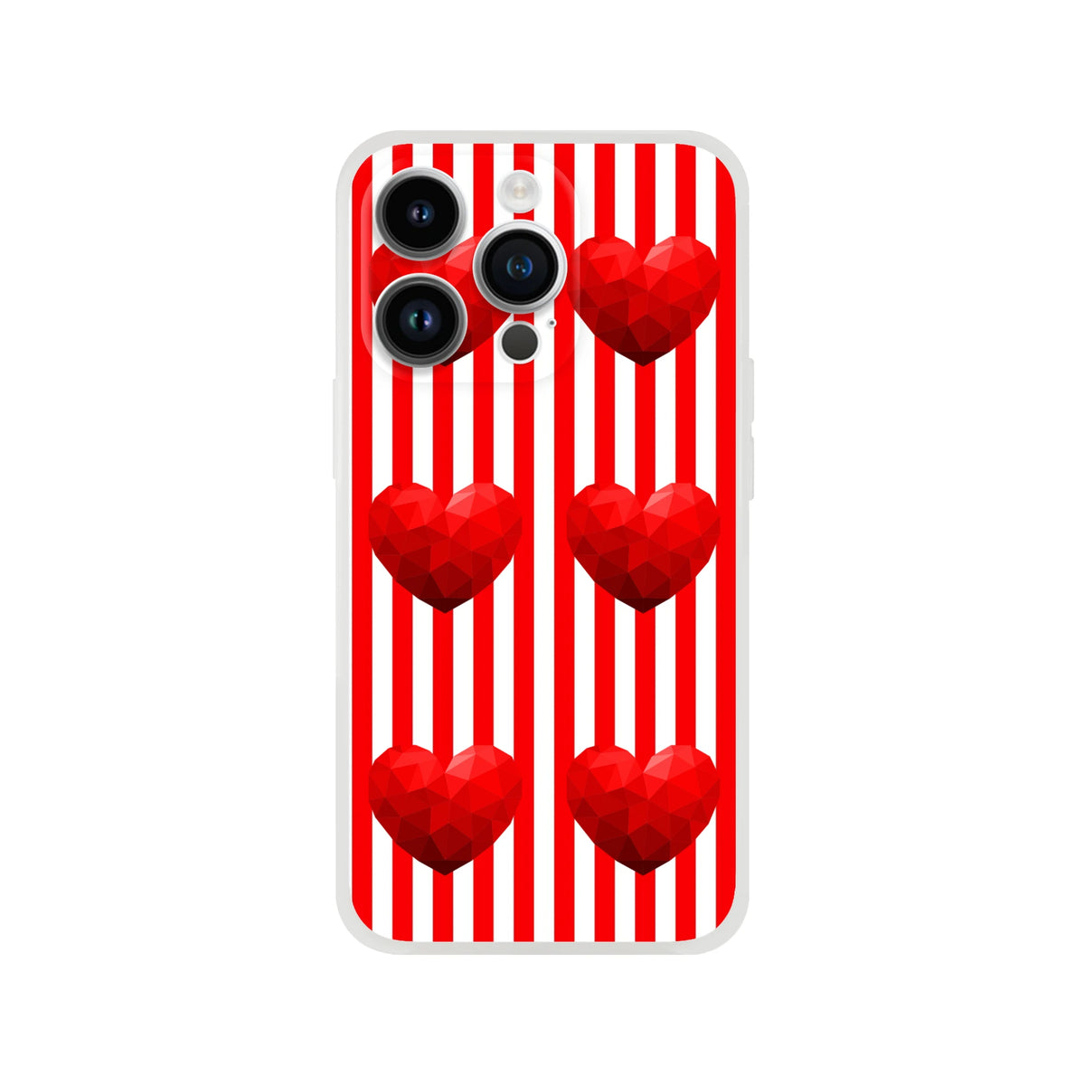 Red Stripe Heart iPhone Case (13-16): bold red-and-white stripes with heart accents for a cute romantic look.