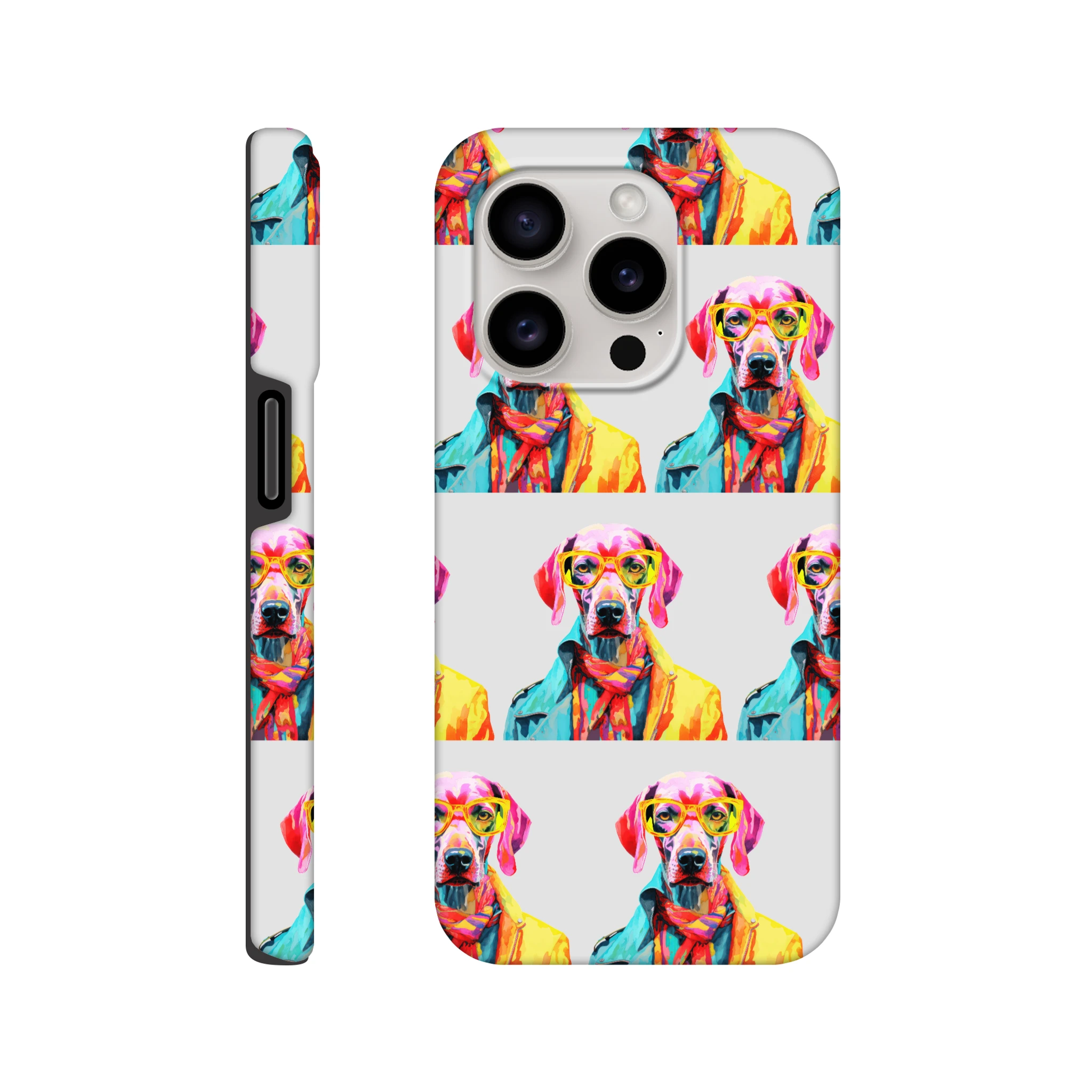 Gent Dog glossy dual-layer phone case with wraparound print of a sunglasses-wearing dog for iPhone 16/15/14/13