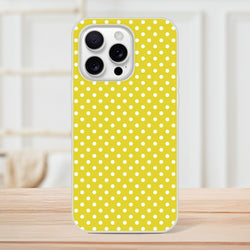 Retro yellow and white polka dot iPhone case with slim TPU protection and matte finish for iPhone 13-16.