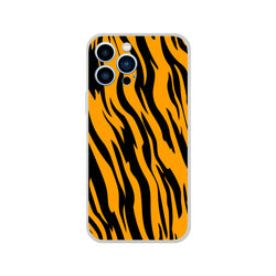 Tiger-print orange and black iPhone case with slim matte shell for iPhone 13-16.