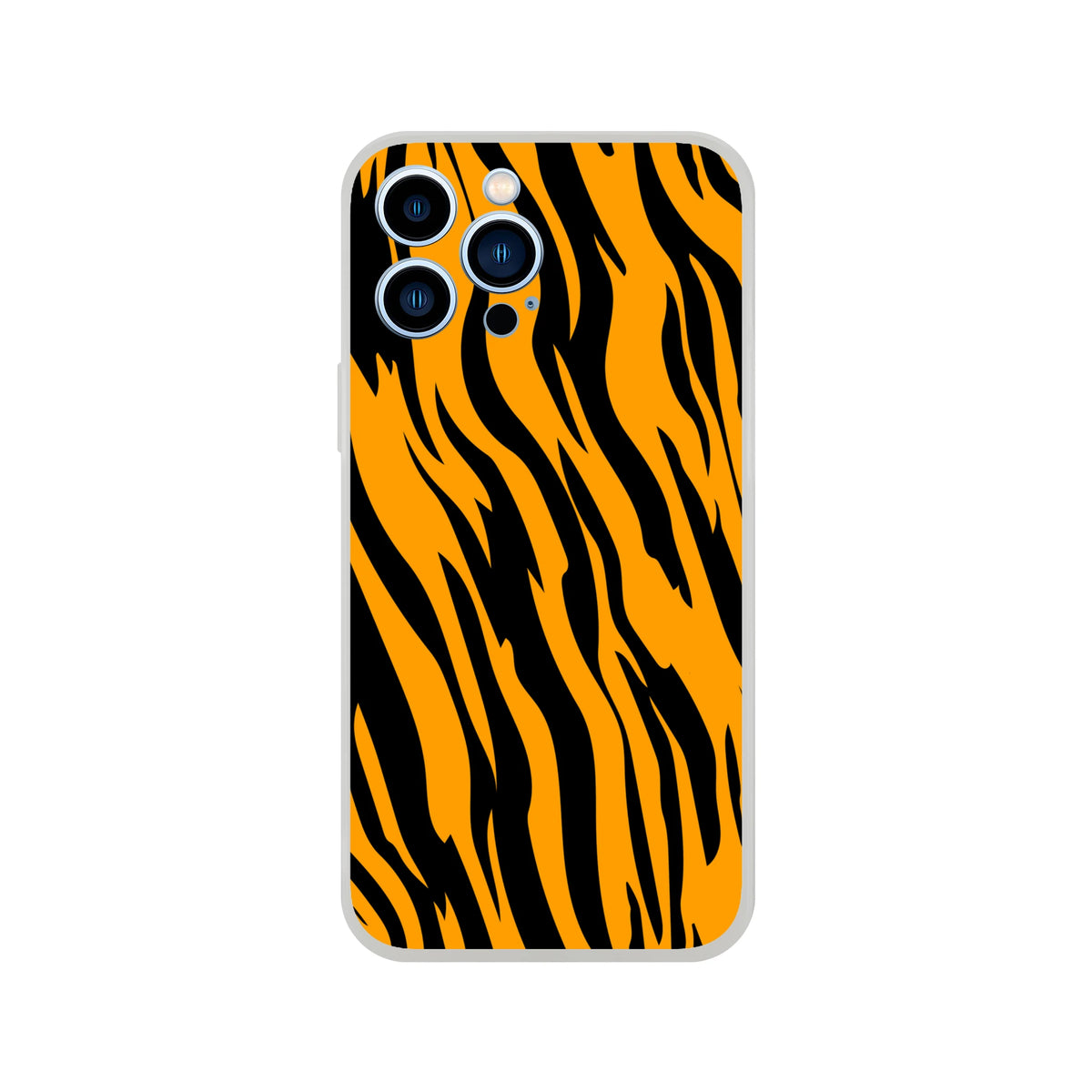 Tiger-print orange and black iPhone case with slim matte shell for iPhone 13-16.