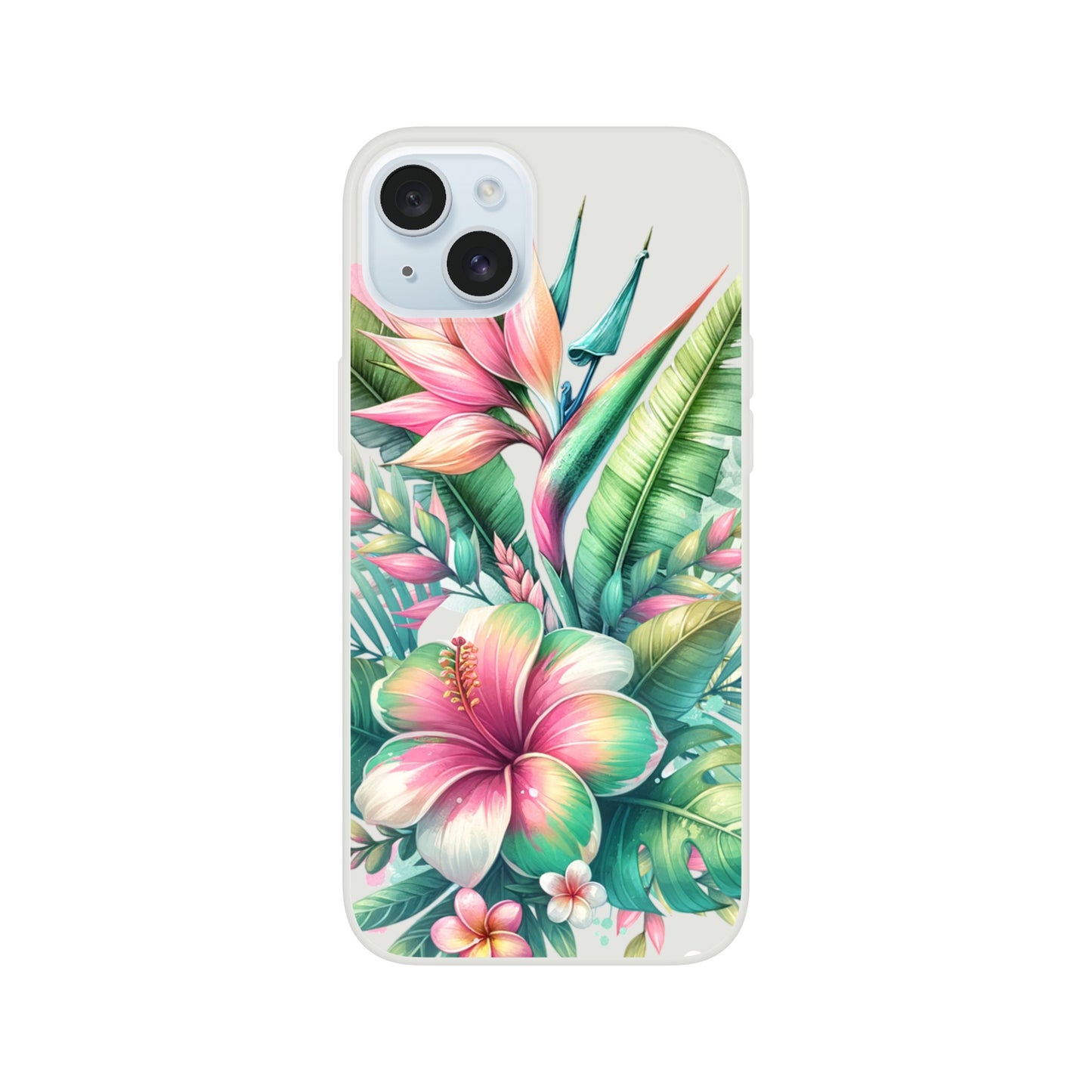 iPhone case with tropical floral design on a white background 16
