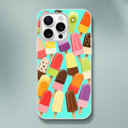 Retro colorful popsicle iPhone case pattern featuring retro summer ice lollies on a turquoise background. Shock-absorbing TPU phone cover.