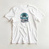 White women's graphic tee with circular tropical beach scene, palm tree, and 'Summer Beach' text.