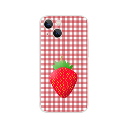 Cute strawberry gingham iPhone case (13-16) in pink aesthetic with matte finish and strawberry print.