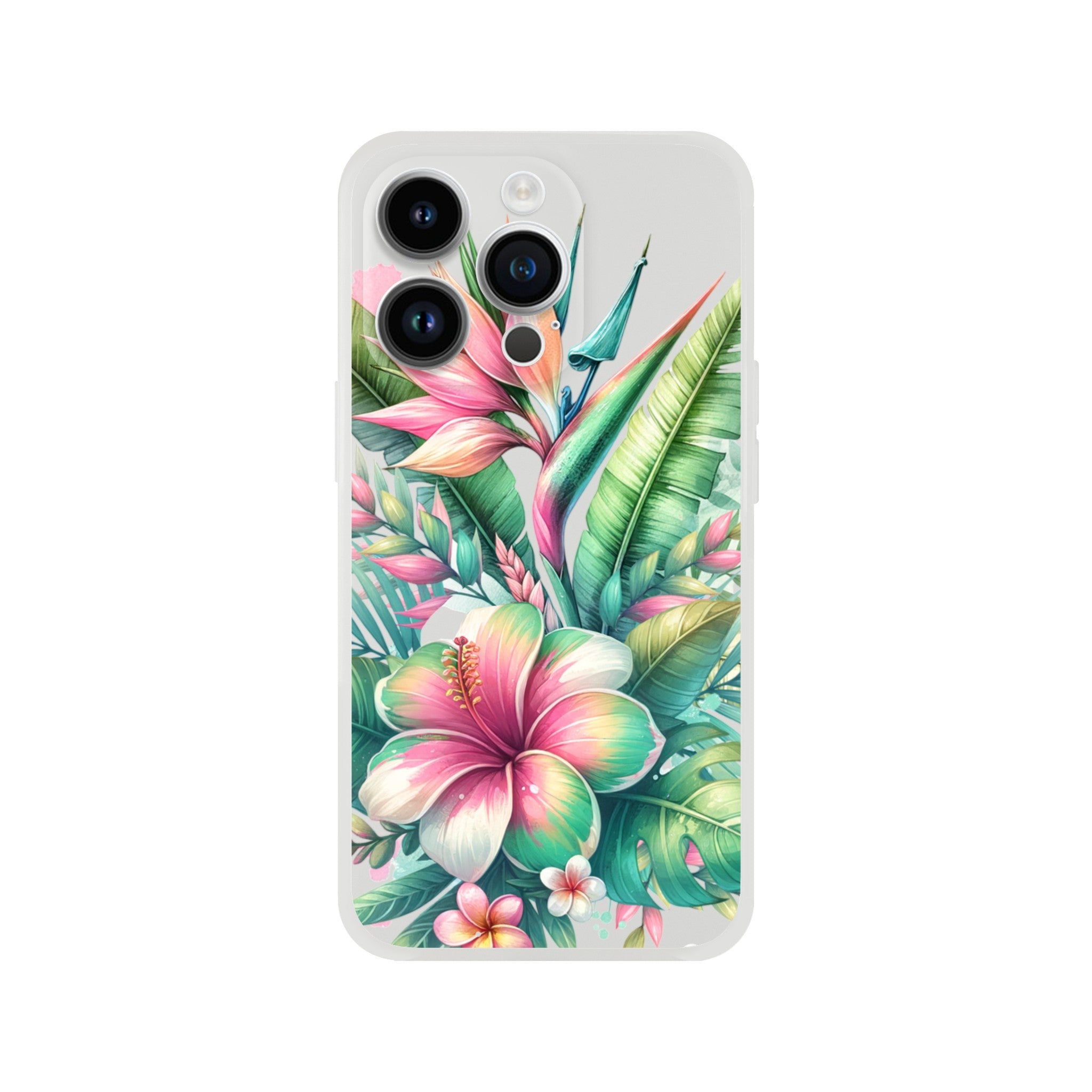 Exotic flowers tropical iPhone case with vibrant hibiscus and lush leaves for iPhone 16/15/14/13.