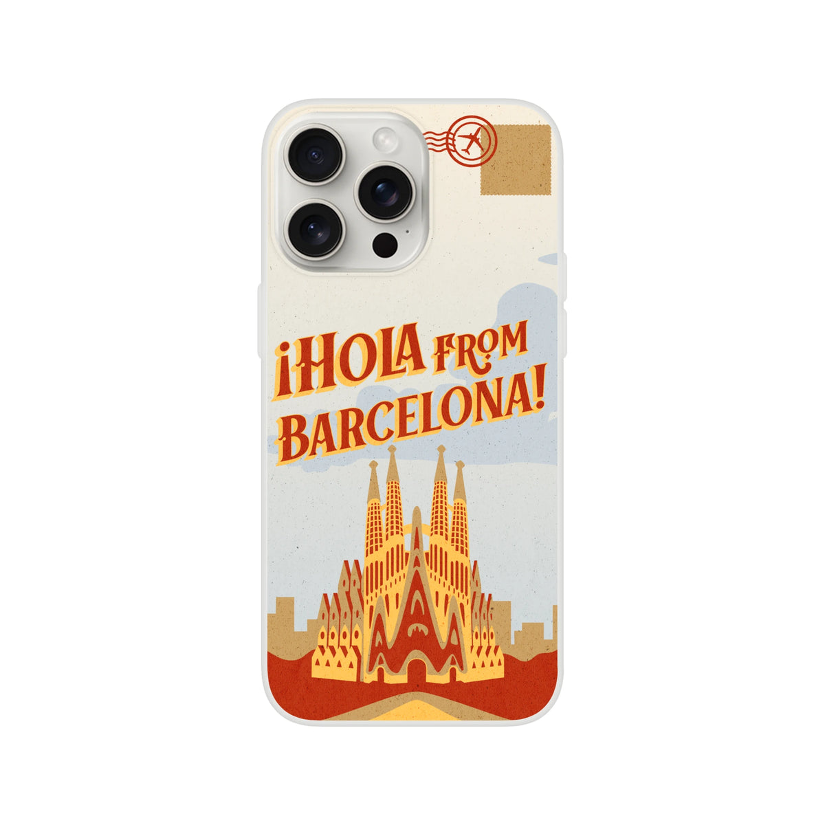 Vintage postcard iPhone case with Spain Barcelona travel motif; flexible, protective shell for daily adventures.