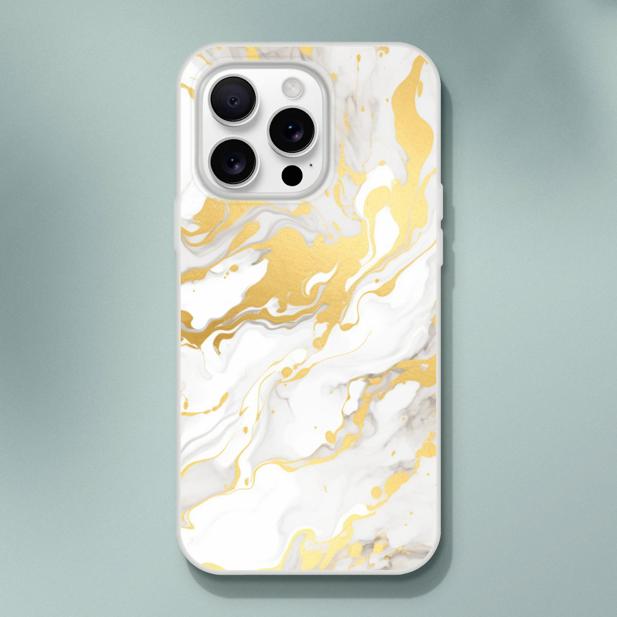 Gold and cream marble iPhone case for 13–16, luxury abstract aesthetic with slim, matte finish.