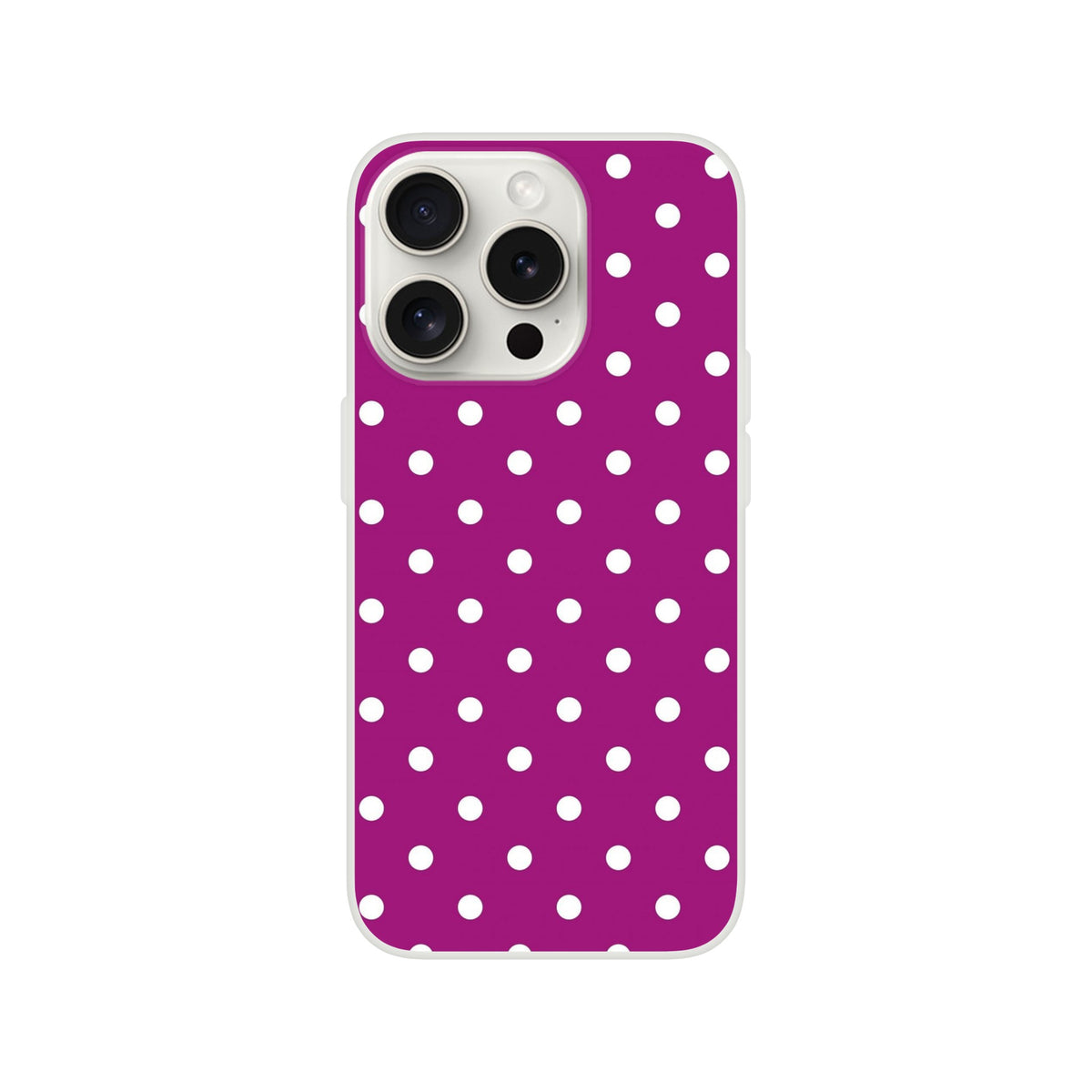 Retro purple and white polka dot iPhone case with matte finish and shock-absorbing TPU protection for modern smartphones.
