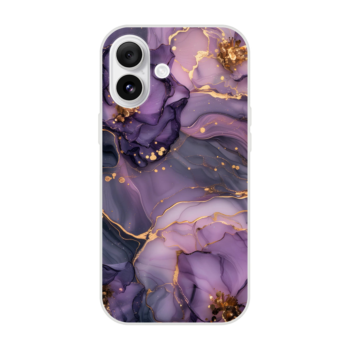 Purple and gold marble pattern iPhone case for 13-16 with luxury abstract agate design