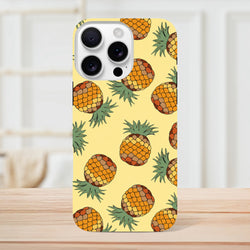 Yellow pineapple tough iPhone case featuring a tropical print pattern on a pastel yellow background for impact protection.