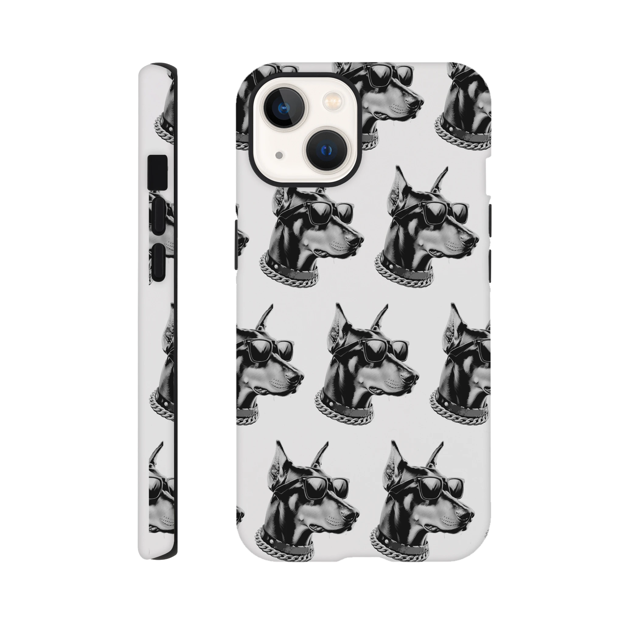 Gangster Dog phone case with wraparound print of sunglasses-wearing dog, dual-layer protection for iPhone 16–13.