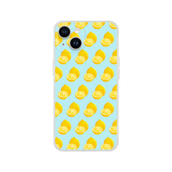 Pastel blue iPhone case featuring a repeating yellow lemon slice pattern, offering lightweight summer protection with shock-absorbing TPU.