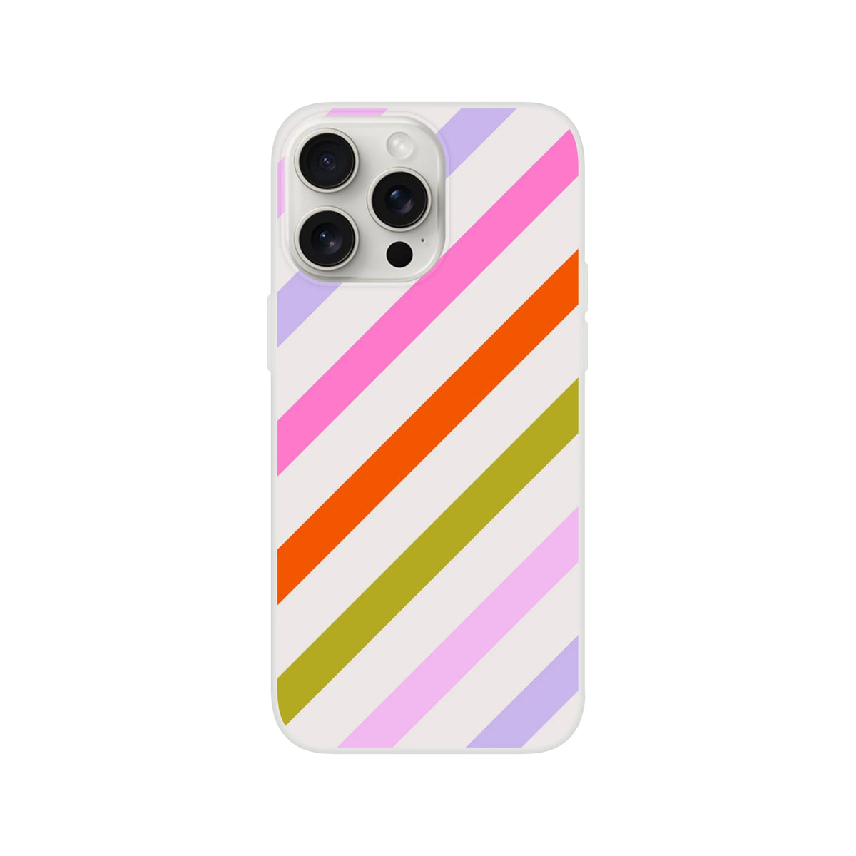 Pastel rainbow diagonal stripe iPhone case for iPhone 13-16, slim matte finish.