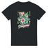 Paradise graphic tee featuring tropical hibiscus and palm leaves on a black soft cotton-blend shirt.