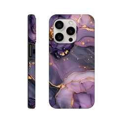 Purple and gold marble iPhone case featuring luxury abstract swirls and metallic gold veins for a bold streetwear aesthetic.