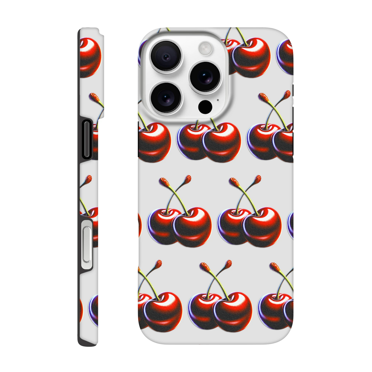 Cherries phone case; tough protective cover for iPhone 16/15/14/13 with wraparound print on back and sides