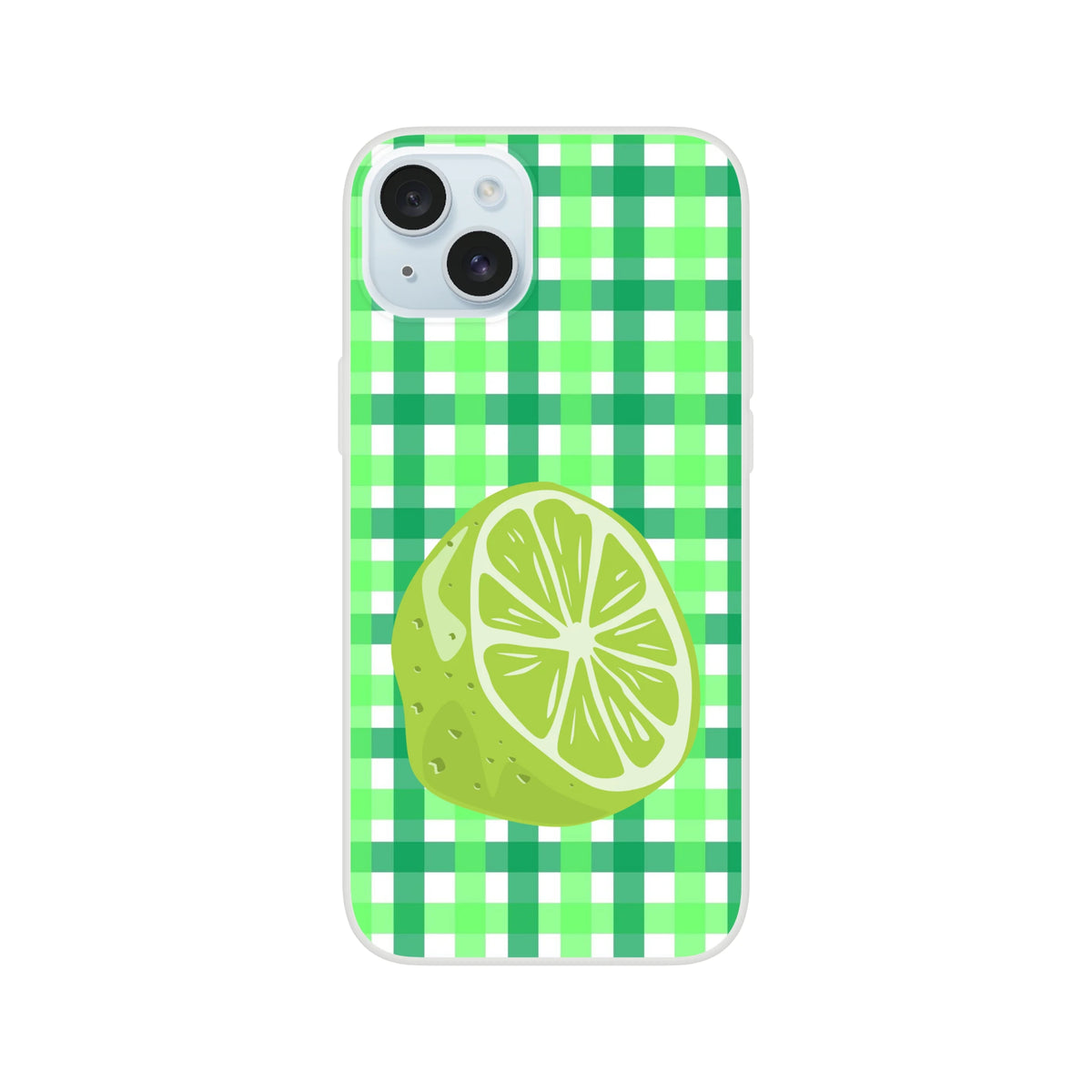 Lime gingham iPhone case for iPhone 13-16, green aesthetic with lime slice graphic
