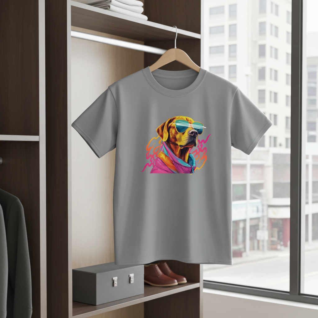 Men's Retro Dog T-Shirt | Edgy Urban Aesthetic Top | Urban Palm Trees